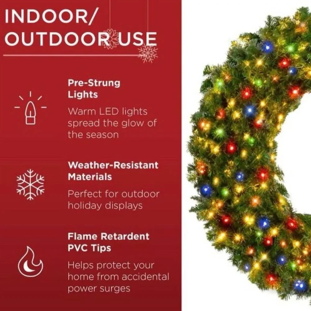 60 in. Artificial Pre-Lit Christmas Wreath with 300 Multicolored Lights 930 tips